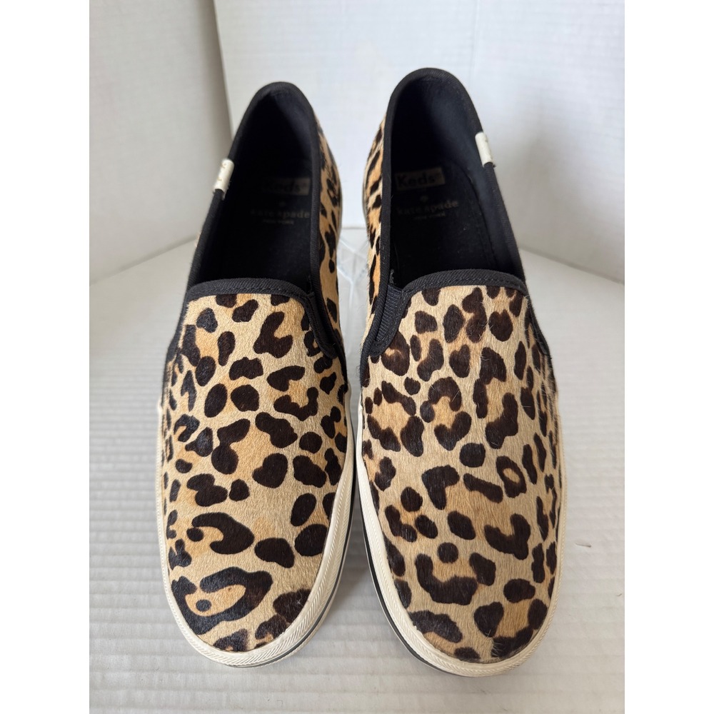Keds x Kate Spade NY Women 9.5 Tan Brown Leopard Calf Hair Double Decker Slip On